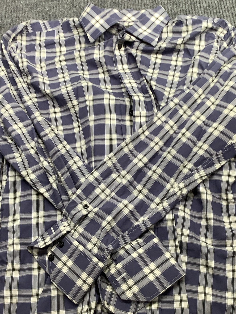 Men's Navy and White Plaid Casual Button-Down Shirt